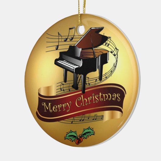Piano ~ Musical Scroll ~ Gold ~"Merry Kerstmis"~ Keramisch Ornament (Links)