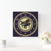 Piano ~ Musical Scroll ~ Gold/Navy Blue ~ ~ Vierkante Klok (Huis)