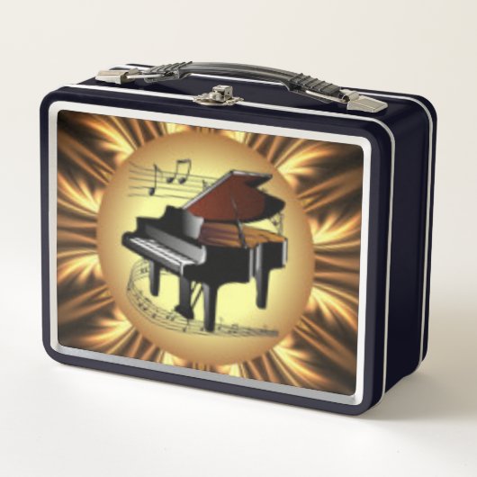 Piano Musical Scroll, Gouden Terug Metalen Lunchbo (Voorkant)