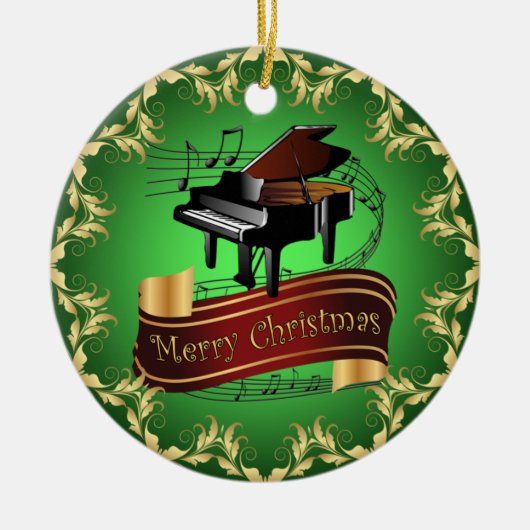 Piano ~ Musical Scroll ~ Merry Kerst~ * ~ Keramisch Ornament (Voorkant)
