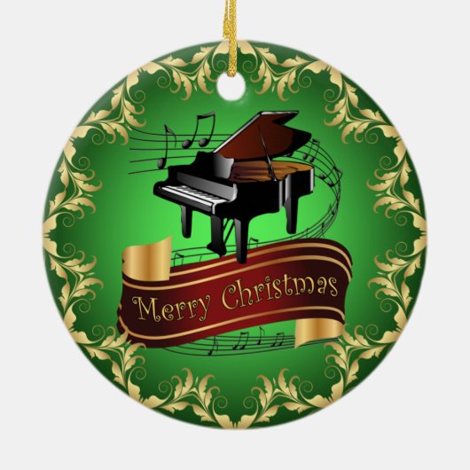 Piano ~ Musical Scroll ~ Merry Kerst~ * ~ Keramisch Ornament (Achterkant)