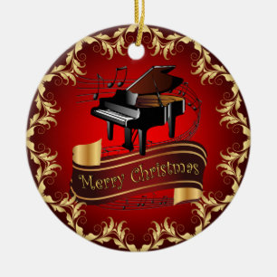 Piano ~ Musical Scroll ~ Merry Kerst~ * ~ Keramisch Ornament