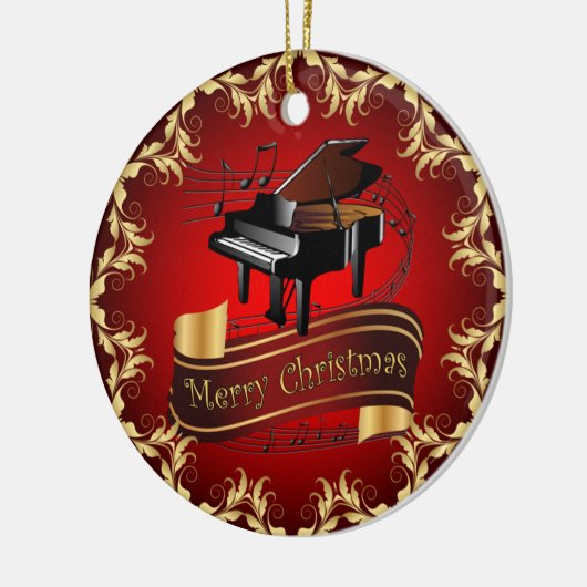 Piano ~ Musical Scroll ~ Merry Kerst~ * ~ Keramisch Ornament (Links)