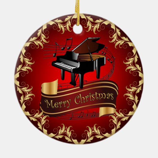 Piano ~ Musical Scroll ~ Merry Kerst~ * ~ Keramisch Ornament (Achterkant)