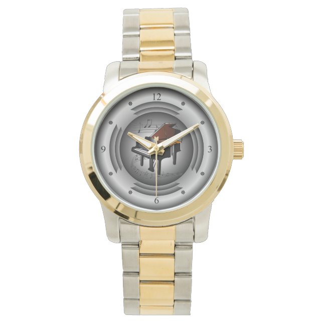 Piano ~ Musical Scroll ~ Silver Speaker ~ Horloge (Voorkant)