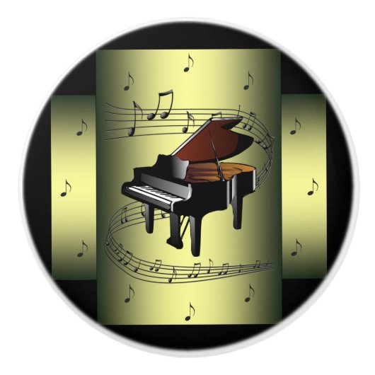 Piano ~ Musical Swirl ~ Notes ~ * ~ Keramische Knop (Voorkant)