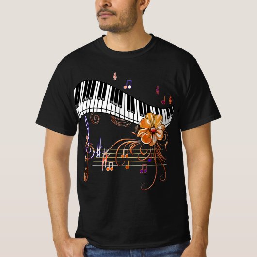 Piano Musically Keyboard Gold Flower T-shirt (Voorkant)