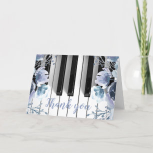 piano muziek dusty blue floral dank u bedankkaart