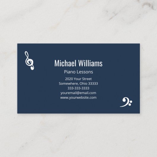 Piano Muziek Lessen QR code Navy Blue Visitekaartje (Voorkant)