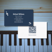 Piano Muziek Lessen QR code Navy Blue Visitekaartje