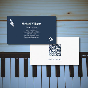 Piano Muziek Lessen QR code Navy Blue Visitekaartje