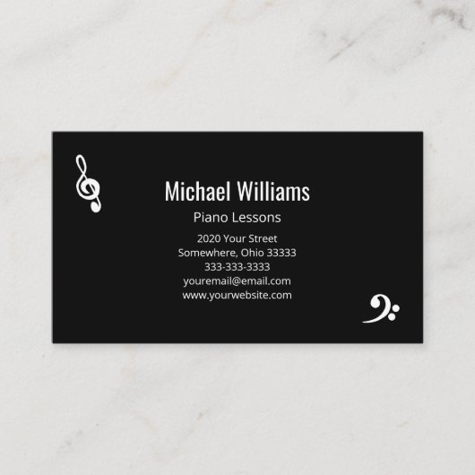 Piano Muziek Lessen QR code Zwart Wit Visitekaartje (Voorkant)