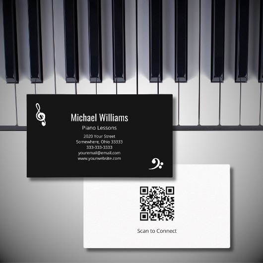 Piano Muziek Lessen QR code Zwart Wit Visitekaartje