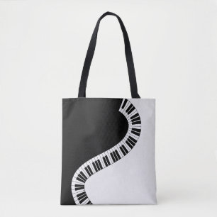Piano muziek toetsenbord zwart wit muziek leraar tote bag