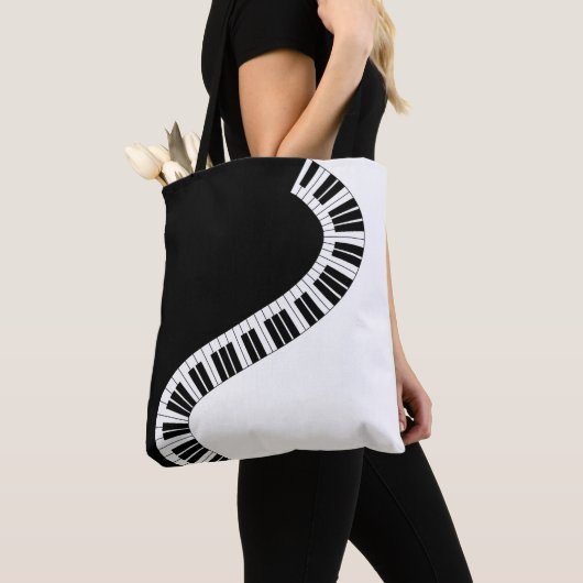 Piano muziek toetsenbord zwart wit muziek leraar tote bag (Dichtbij)