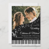 Piano Muziek Zwart & Wit Foto QR Code Trouwen Kaart (Voorkant)