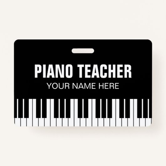Piano-muziekleraar naam badge met clip (Voorkant)