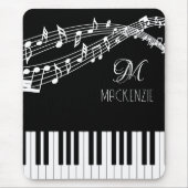 Piano Muzieknoten Monogram Naam Aangepaste kleur Muismat (Voorkant)