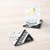 Piano-Muzieknoten Monogram zwart, wit, aangepast Bier Onderzetter (Rechterzijde)