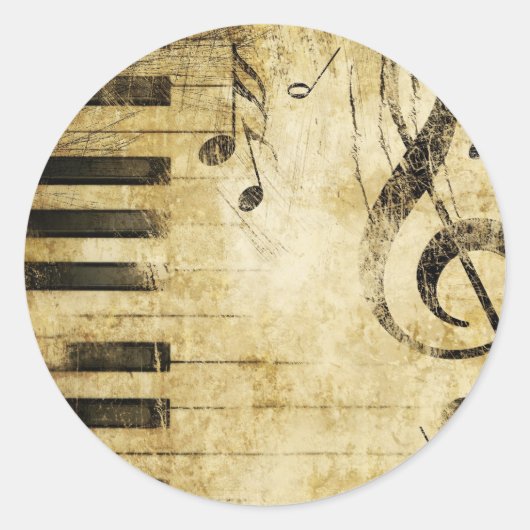 Piano-Muzieknoten Ronde Sticker (Voorkant)