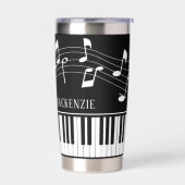 Piano Muzieknoten Script Naam Zwart Wit Custom Geïsoleerde Drinkbeker (Links)