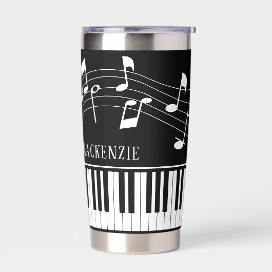 Piano Muzieknoten Script Naam Zwart Wit Custom Geïsoleerde Drinkbeker (Links)
