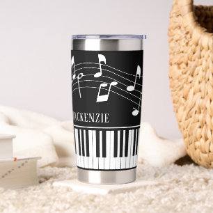 Piano Muzieknoten Script Naam Zwart Wit Custom Geïsoleerde Drinkbeker