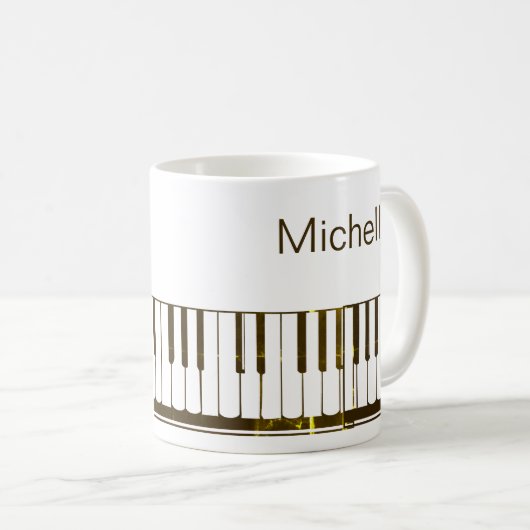 Piano Muzieknoten Script Name Black White Coffee M Koffiemok (Voorkant rechts)