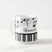 Piano Muzieknoten Script Name Black White Koffiemok (Voorkant links)
