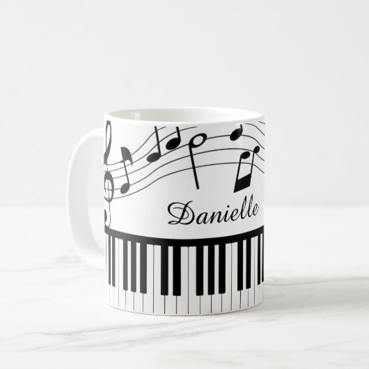 Piano Muzieknoten Script Name Black White Koffiemok (Voorkant links)