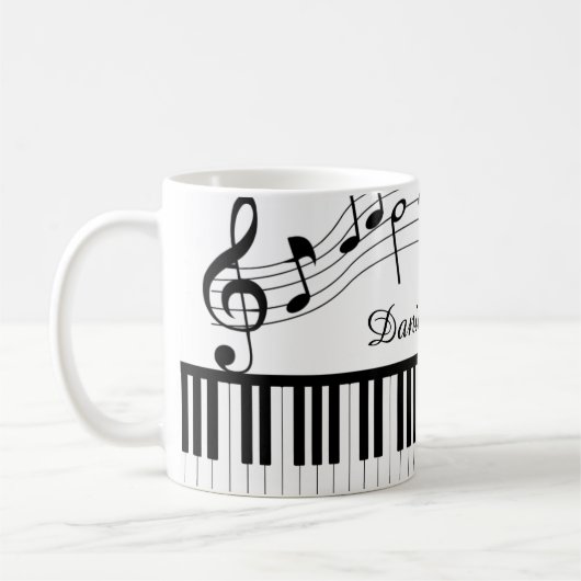 Piano Muzieknoten Script Name Black White Koffiemok (Links)