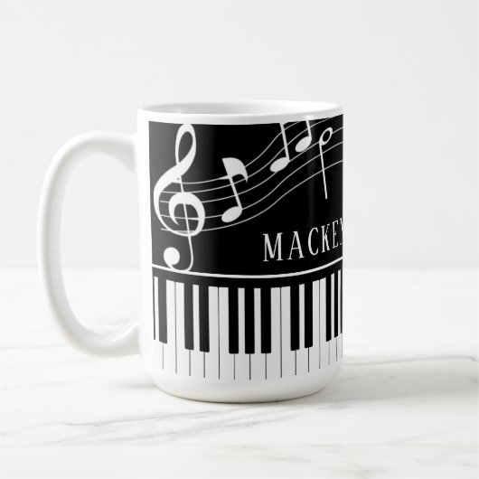 Piano Muzieknoten Script Name Black White Koffiemok (Links)