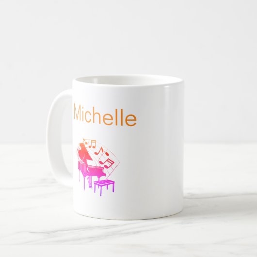 Piano Muzieknoten Script Name Black White Koffiemok (Voorkant links)