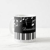 Piano Muzieknoten Script Name Black White Koffiemok (Voorkant links)