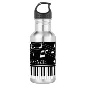 Piano Muzieknoten Script Name Black White Stainles Waterfles (Voorkant)
