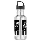 Piano Muzieknoten Script Name Black White Stainles Waterfles (Achterkant)