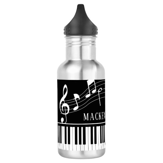 Piano Muzieknoten Script Name Black White Stainles Waterfles (Links)