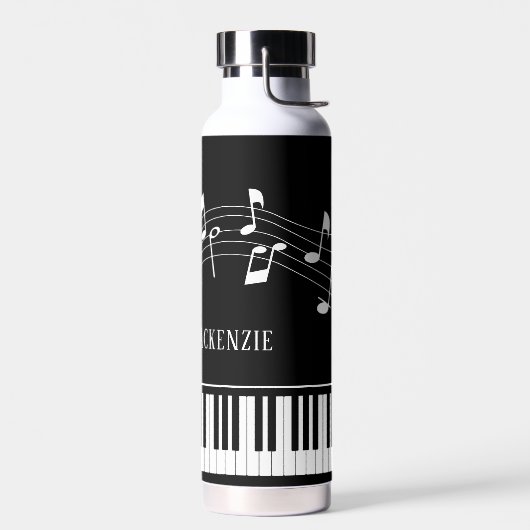Piano Muzieknoten Script Name Black White Waterfles (Links)