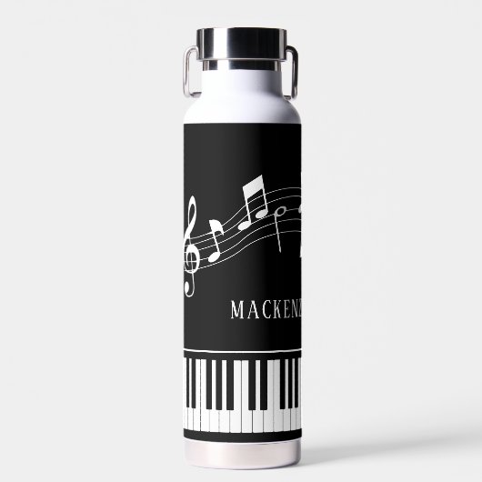 Piano Muzieknoten Script Name Black White Waterfles (Voorkant)