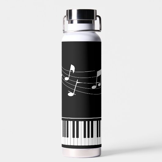 Piano Muzieknoten Script Name Black White Waterfles (Achterkant)