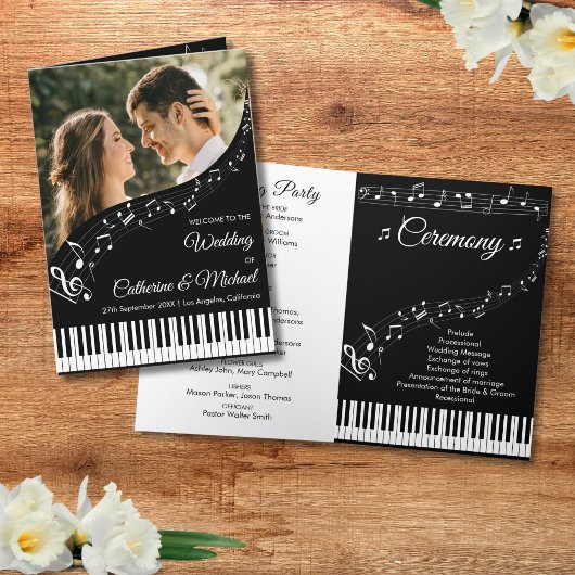 Piano Muzieknoten Zwart & Wit Foto Huwelijk Programma