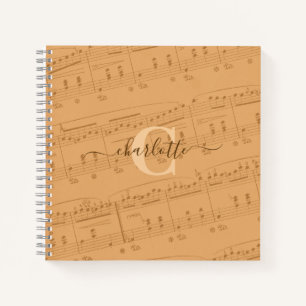 Piano Notities Muziekblad Monogram Perzik Elegant Notitieboek