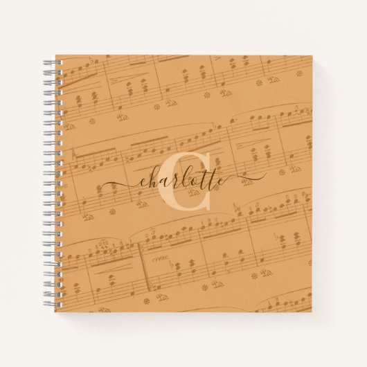 Piano Notities Muziekblad Monogram Perzik Elegant Notitieboek (Voorkant)