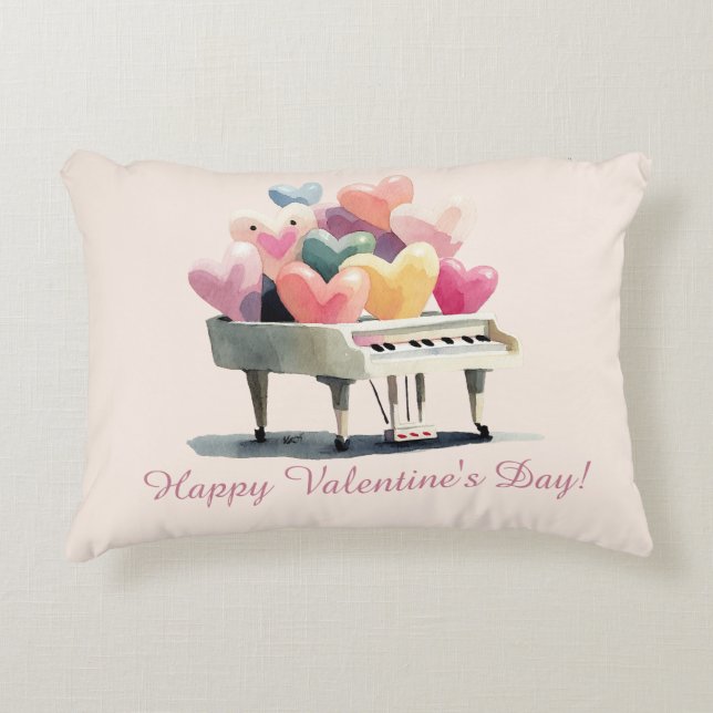 Piano of Love Hearts Valentine's Day Accent Kussen (Voorkant)