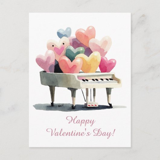 Piano of Love Hearts Valentine's Day Briefkaart (Voorkant)