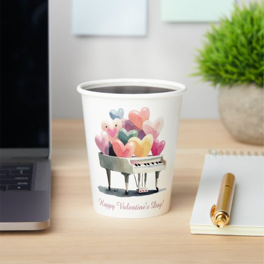 Piano of Love Hearts Valentine's Day Papieren Bekers (Insitu)