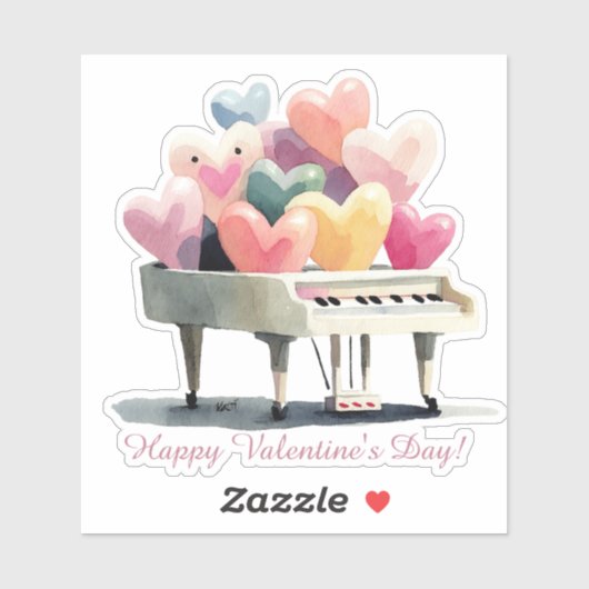 Piano of Love Hearts Valentine's Day Sticker (Vel)