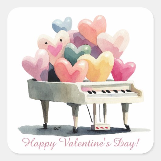 Piano of Love Hearts Valentine's Day Vierkante Sticker (Voorkant)