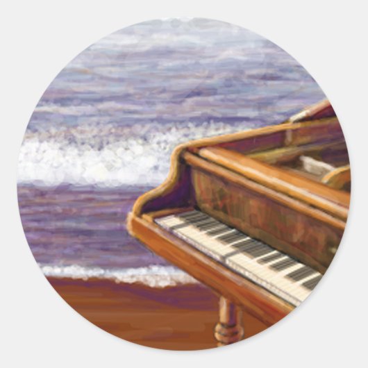 Piano op een strand ronde sticker (Voorkant)