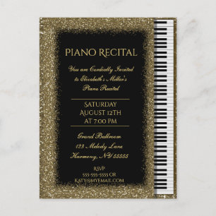 Piano Overweging Gold Glitter Baby Grand Uitnodiging Briefkaart